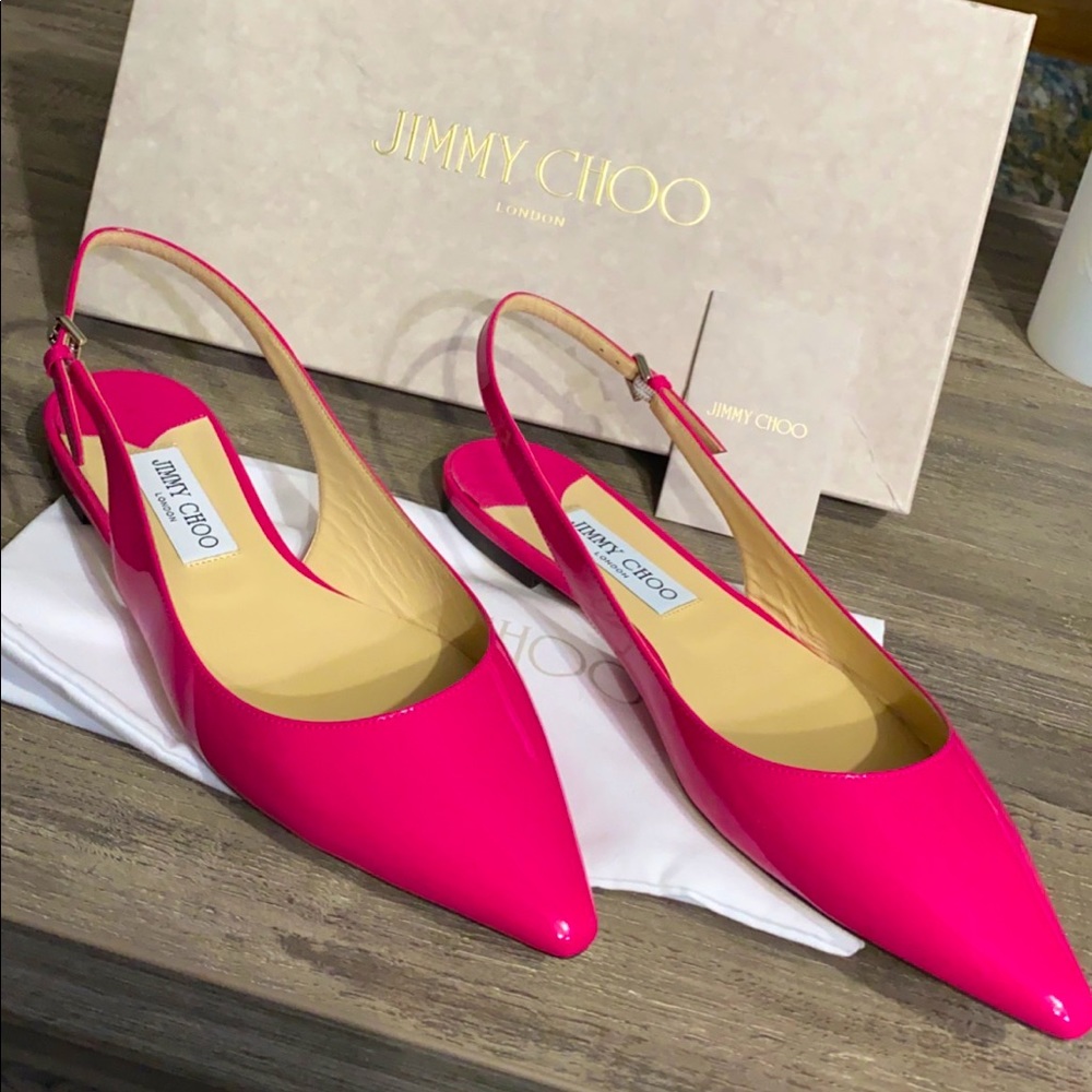 Jimmy Choo Hot Pink Leather Slingback Flats Size 9/ 39.5